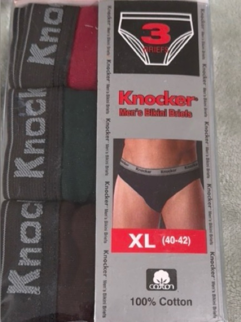 Men’s Bikini Briefs 3-Pack – Black, Red, Dark Green – XL